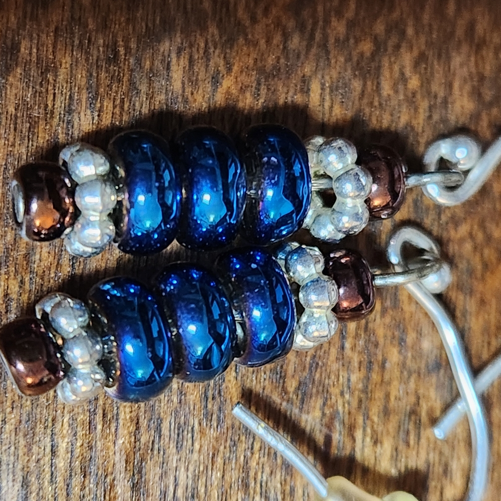 Blue and Silver Beaded Earrings steampunk gothic boho glam Victorian Georgian
